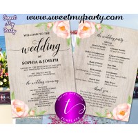 Boho Wedding Program fan template,Floral Wedding itinerary template,(38w)